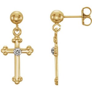 14K Yellow Gold or White Gold  Cross Diamond Earrings