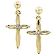 14K Yellow Gold Cross Earrings with Genuine Diamond