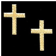 14K Yellow Gold Cross Earrings with Genuine Diamond