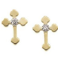 14K Yellow Gold Cross Earrings with Genuine Diamond