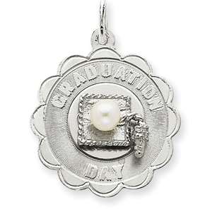 Sterling Silver Graduation Day Disc with Cultured Pearl Charm