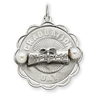 Sterling Silver Graduation Day Disc with Cultured Pearls Charm
