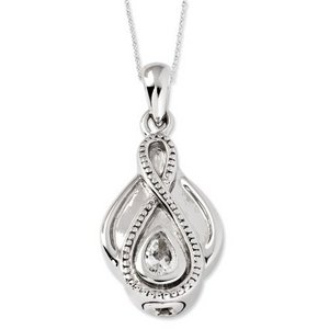 Sterling Silver Antiqued Tear of Strength Cubic Zirconia Cremation Ash Holder w  18 Inch Chain