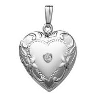 Sterling Silver Heart Cremation & Hair Locket w/ Diamond Center