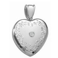 14K White Heart Premium Cremation & Hair Locket w/ Diamond Center