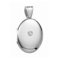 14K White Gold Oval Premium Cremation & Hair Locket w/ Diamond Center