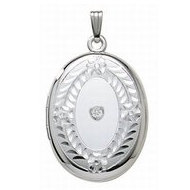 Sterling Silver Oval  Cremation & Hair Locket w/ Diamond Center