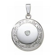 14K White Gold Round Cremation & Hair Locket w/ Diamond Center