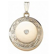 14K Yellow Gold  Cremation & Hair Locket w/ Diamond Center