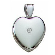 14K White Heart  Premium Cremation & Hair Locket w/ Diamond Center