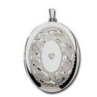 14K White Gold Oval Cremation & Hair Locket w/ Diamond Center