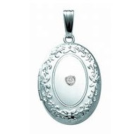 Sterling Sillver Oval Cremation & Hair Locket w/ Diamond Center