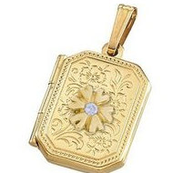 14K Yellow Gold Cremation & Hair Locket w/ Diamond Center
