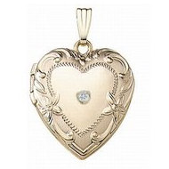 14K Yellow Gold Heart Cremation & Hair Locket w/ Diamond Center