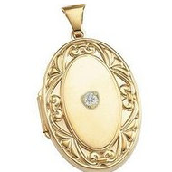 14K Yellow Oval Cremation & Hair Locket w/ Diamond Center