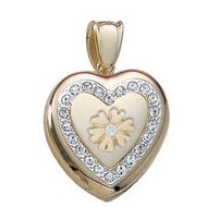 14K Yellow Gold Heart Cremation & Hair Locket w/ Diamond Center