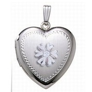 Sterling Silver Heart Cremation & Hair Locket w/ Diamond Center