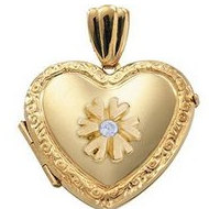 14K Yellow Heart Cremation & Hair Locket w/ Diamond Center