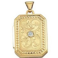 14K Yellow Gold Rectangle Cremation & Hair Locket w/ Diamond Center