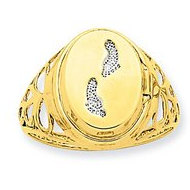 14K Yellow Gold Rhodium Footprints Locket Ring