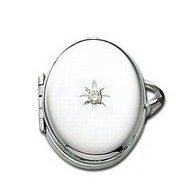 14k White Gold Oval Locket Ring with Diamond
