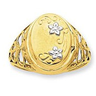 14k Yellow Gold Rhodium Floral Locket Ring