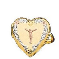 Cross Ring 14k Yellow Gold Tricolor Locket Ring with Cross