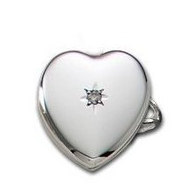 14k White Gold Heart Locket Ring with Diamond
