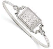 Sterling Silver Rectangle Embossed Design Locket Bangle Bracelet