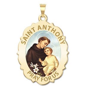 Saint Anthony Scalloped Oval Religious Medal  Color EXCLUSIVE 