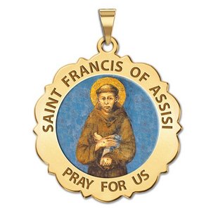 Saint Francis of Assisi Scalloped Round Religious Medal  Color EXCLUSIVE 