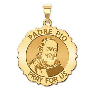 Padre Pio Scalloped Round Religious Medal  EXCLUSIVE 