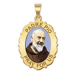 Padre Pio   Scalloped OVAL  Color EXCLUSIVE 