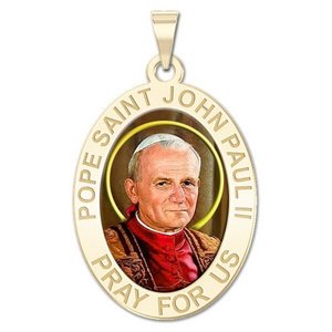 Pope Saint John Paul II Oval Religious Color Medal  EXCLUSIVE 