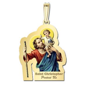 Saint Christopher Outlined Religious Medal   Color EXCLUSIVE 