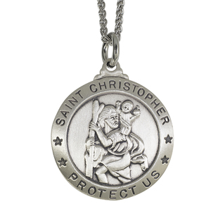 Sterling Silver Saint Christopher Medal w  24 inch Curb chain