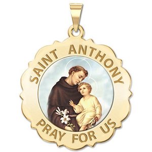 Saint Anthony Scalloped Round Religious Medal  Color EXCLUSIVE 