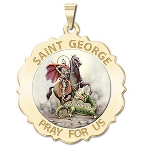 Saint George Scalloped Round Religious Medal  Color EXCLUSIVE 
