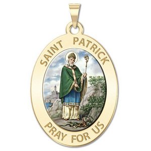 Saint Patrick Religious Oval Medal  Color EXCLUSIVE 