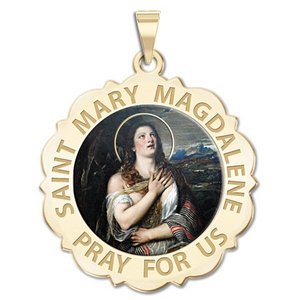 Saint Mary Magdalene Scalloped Religious Medal  Color EXCLUSIVE 