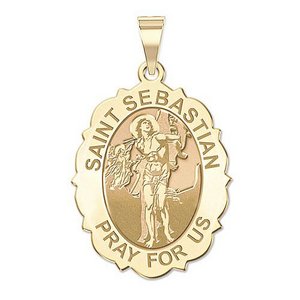 Saint Sebastian   Scalloped  Oval Religious Medal  EXCLUSIVE 