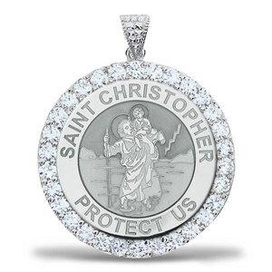 Saint Christopher CZ Round  Religious Medal    EXCLUSIVE 