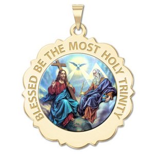 Holy Trinity Scalloped Round Religious Medal   Color EXCLUSIVE 