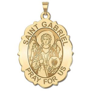 Saint Gabriel Scalloped Oval Religious Medal   EXCLUSIVE 