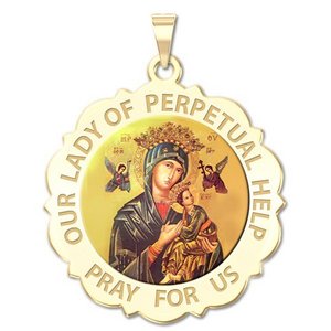 Our Lady of Perpetual Help Scalloped Round Religious Medal  Color EXCLUSIVE 