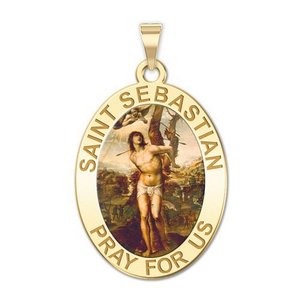 Saint Sebastian   Oval Religious Medal  Color EXCLUSIVE 