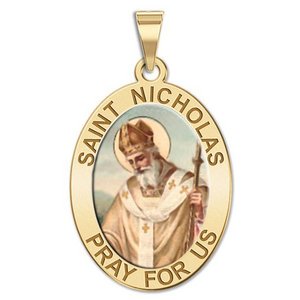 Saint Nicholas OVAL Religious Medal   Color EXCLUSIVE 