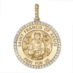 Large Saint Francis of Assisi Diamond  Round Religious Medal    EXCLUSIVE 