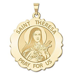 Saint Theresa Scalloped Round Religious Medal  EXCLUSIVE 