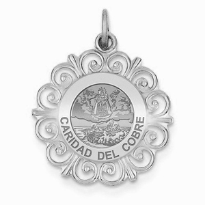 Caridad Del Cobre Round Filigree Religious Medal   EXCLUSIVE 